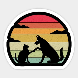 BLACK CAT AND BLACK DOG FRIENDS LOVE EACH OTHER RETRO VINTAGE DISTRESSED Sticker